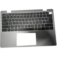 Silver Dell laptop keyboard with Spanish layout and black chiclet keys.