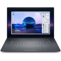 Black Dell Pro Max 16 laptop with Intel Core Ultra 7, featuring a sleek design and vibrant display showing a blue sphere.