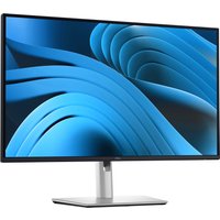 Dell Pro Plus P2725D 27" Quad HD monitor with slim bezels, silver stand, and vibrant blue abstract display.