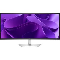 Dell Pro Plus P3425WE monitor, 34" wide, 3440x1440 pixels, black frame, grey stand, curved screen, vibrant display.
