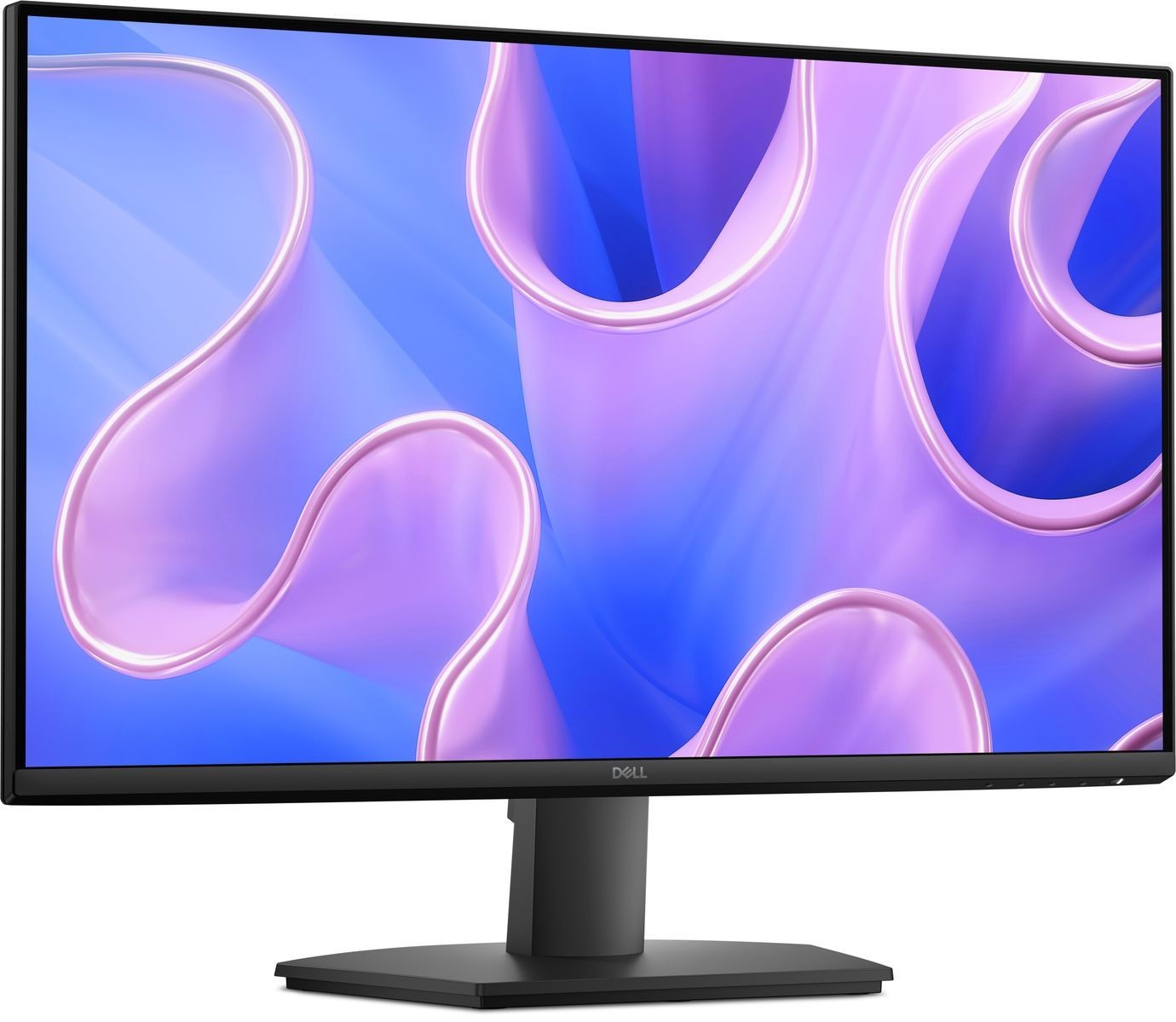 27-inch Dell SE2725HM monitor featuring a sleek black design, Full HD 1920 x 1080 resolution, and a modern stand with a minimalist aesthetic, displaying vibrant abstract graphics.