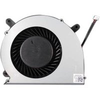 Round Dell system fan assembly with black blades, silver casing, and attached cable connector.