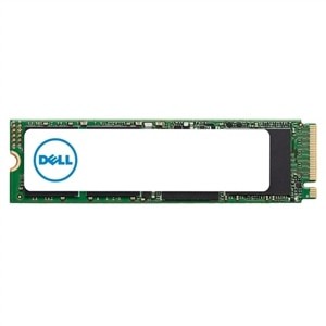 Green circuit board with a sleek M.2 form factor, featuring a prominent Dell logo, designed for high-speed data storage with a capacity of 256 GB.