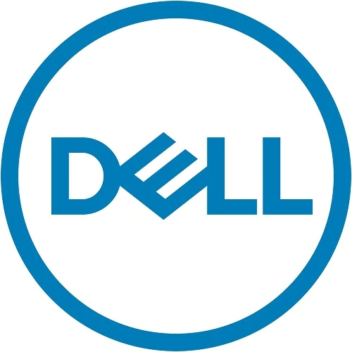 Blue Dell logo featuring stylized letters on a white circular background, representing the brand's identity and technology focus.