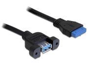 Black 0.5m USB 3.0 cable featuring female connectors on both ends, one with a blue insert, designed for high-speed data transfer.