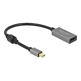 Active Mini DisplayPort 1.4 to HDMI adapter with a gray plastic housing, featuring a short, flexible cable and a gold-plated HDMI connector for 4K 60 Hz HDR output.
