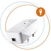White Devolo Magic 2 LAN adapter with Ethernet port, plug design, and subtle logo on the side.