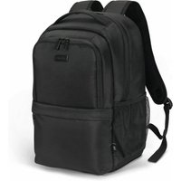 Black Dicota D32027-RPET 14.1" laptop backpack with multiple zippered compartments and padded shoulder straps.