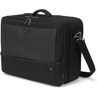 Black Dicota D32164-RPET laptop briefcase, 17.3", with dual zippers, padded handle, and adjustable shoulder strap.