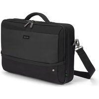 Black Dicota D32165-RPET laptop briefcase with dual zippers, shoulder strap, and front pocket, fits 16-inch laptops.