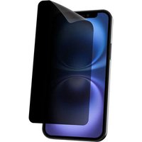 Privacy screen protector for Apple phone, black with anti-glare finish, partially covering phone screen.