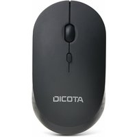 Black DICOTA SILENT V2 wireless mouse with sleek design, central scroll wheel, and Dicota logo on top.