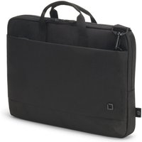 Black Dicota briefcase, slim design, fits 14-15.6" laptops, with front pocket, dual handles, and subtle logo.
