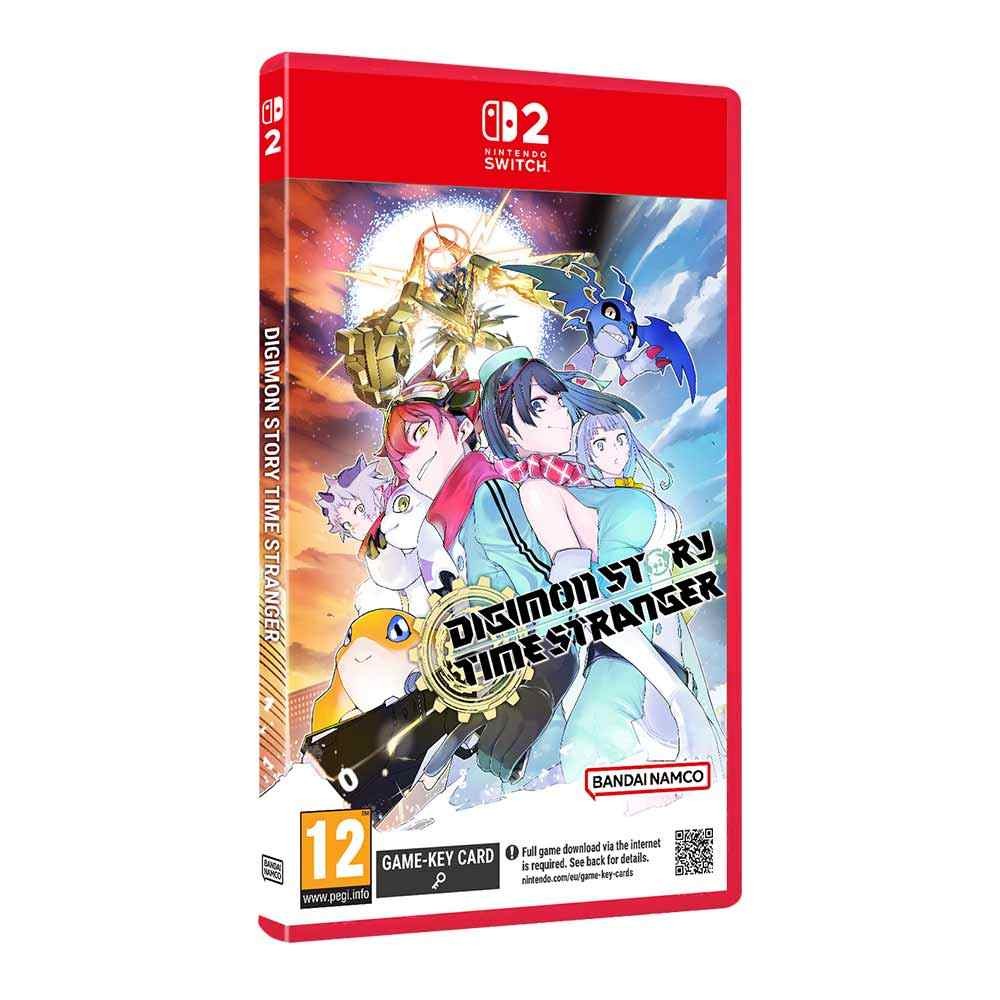 Cover art features vibrant illustrations of characters in colorful outfits, with a prominent logo reading "Digimon Story Time Stranger" and the BANDAI NAMCO logo at the bottom.