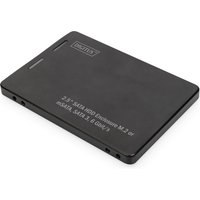 Black Digitus 2.5" SATA HDD Enclosure with M.2 or mSATA support, sleek rectangular design, embossed logo on top.