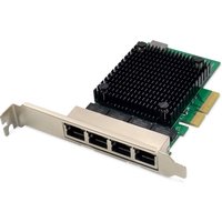 Green Digitus 4-port PCI Express network card with black heatsink and RJ45 connectors