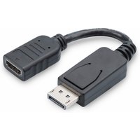 Black Digitus DisplayPort adapter with short cable, DisplayPort male to HDMI female connector, compact design.
