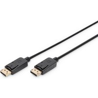 Black Digitus DisplayPort connection cable with gold-plated connectors and latch, featuring a slim, flexible design.