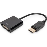 Black Digitus DisplayPort to DVI adapter with short cable, rectangular DVI port, and DisplayPort connector.