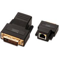 Black Digitus DVI extender with gold connectors and CAT5/CAT6 port, compact rectangular design.