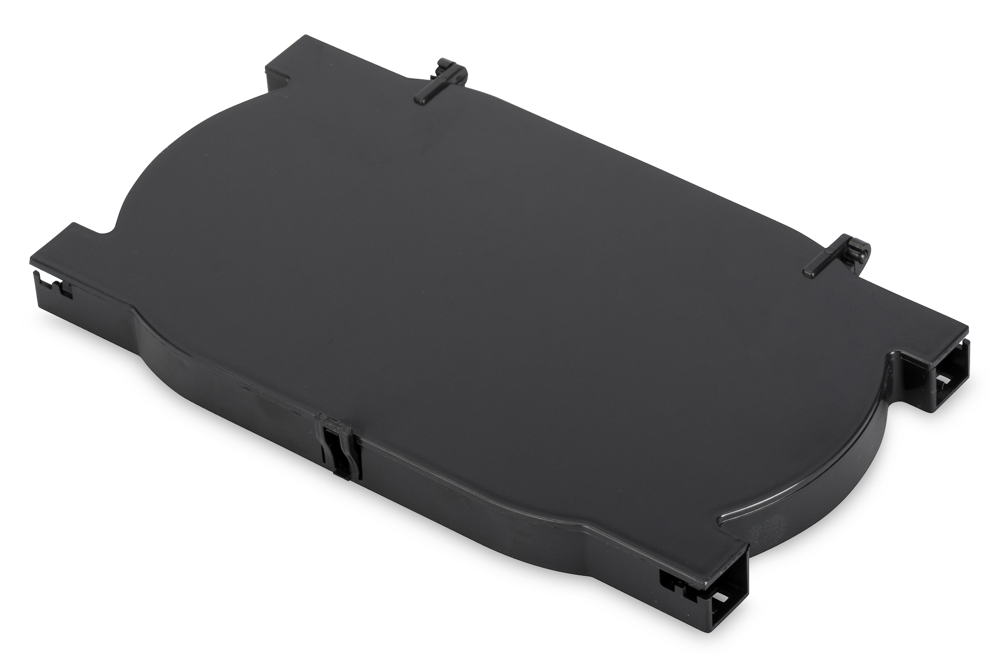 Black plastic Digitus Fiber Optic Splice Cassette designed for 24 splice protection, featuring a sleek, rounded design and secure latches on the sides.