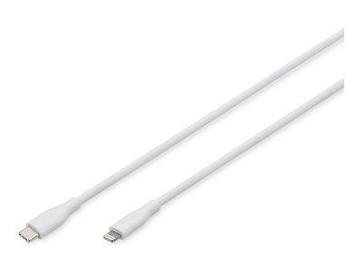 White 2m Digitus Lightning Silicone Connection Cable with USB-C and Lightning connectors, featuring a smooth silicone finish for flexibility and durability.