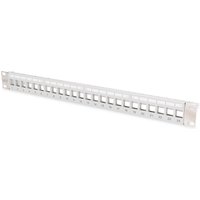 Black Digitus 1U rack mount patch panel, modular design, 24 ports for keystone jacks, metal frame with mounting brackets