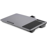 Gray Digitus notebook desk with textured surface, integrated mouse pad, and handle for portability.