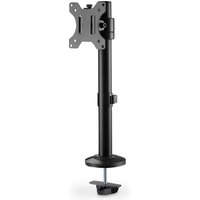 Black Digitus single pole monitor mount for 32" screens, adjustable arm, sturdy base, supports up to 9 kg.