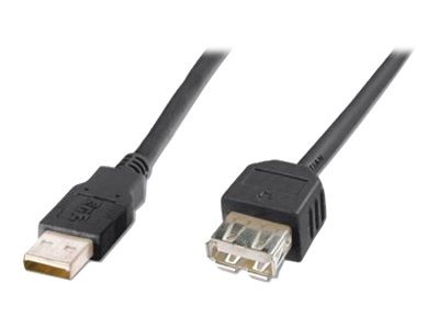 Black Digitus USB-A extension cable, 3 meters long, featuring a male connector on one end and a female connector on the other, made of durable plastic material.