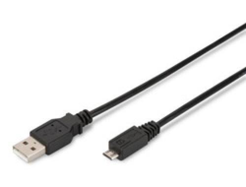 Black 1.8m Digitus USB-A to Micro-B connection cable with a durable plastic exterior and standard connector ends for reliable data transfer.