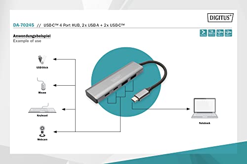Digitus USB-C 4 Port HUB. 2x USB A + 2x USB-C - image 3
