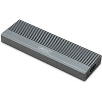 Gray Digitus USB M.2 SSD enclosure with ribbed design, SATA 6Gbps, USB 3 port on the side.