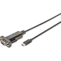 Black Digitus USB Type-C to serial adapter with a compact design and a silver connector on one end.