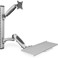 Silver Digitus workstation wall mount with adjustable arms for monitor, keyboard, and mouse, sleek and modern design.
