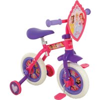 Pink and purple Disney Princess 2 in 1 10' training bike with character graphics and detachable pedals.