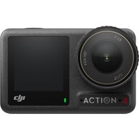 Black DJI Osmo Action 4 camera with wide lens, front display, and "Action 4" branding on the front panel.