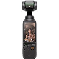 Black DJI Osmo Pocket 3 gimbal camera with touchscreen, 4K Ultra HD lens, and ergonomic handle design.