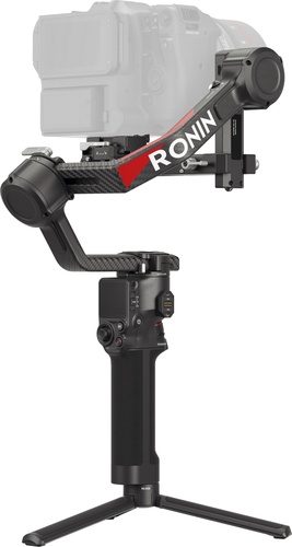 DJI RS 4 Pro Combo features a sleek black and red design, made of durable materials, with a three-axis gimbal stabilizer for smooth camera operation and a compact tripod base.