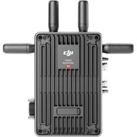 DJI black video receiver with four antennas, ribbed design, and multiple connection ports on the sides.