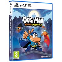 PS5 game "Dog Man: Mission Impawsible" with cartoon dog superhero on colorful cityscape cover.