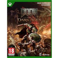"Doom: The Dark Ages Xbox Series X game, medieval warrior with sword and shield on cover, green case, Bethesda logo"