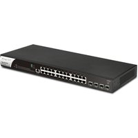 Black DrayTek VigorSwitch G2282x with 24 Gigabit ports, 4 SFP ports, and sleek metal casing.