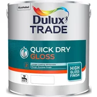 Dulux Trade Quick Dry Gloss, Pure Brilliant White 2.5L can with green label and high gloss finish badge.