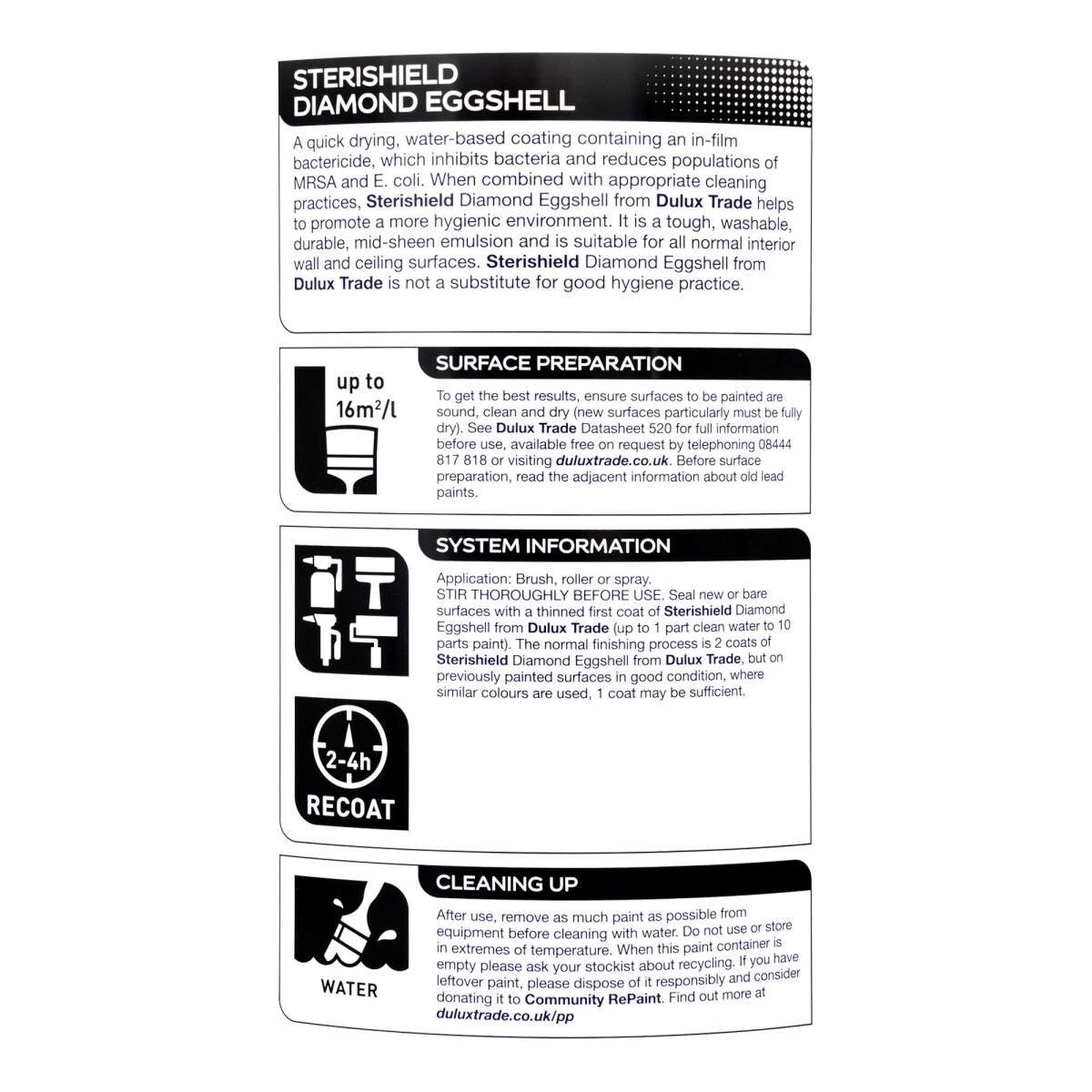 Dulux Trade Sterishield Diamond Eggshell, Pure Brilliant White 5L - image 2