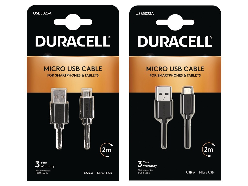 Duracell BUN0135A mobile device charger in black, featuring a sleek design with a durable finish, compatible with various devices, and includes a micro USB cable.