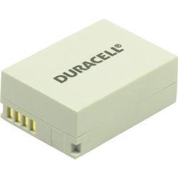 Duracell compatible digital camera battery in a light gray casing, featuring the Duracell logo on top and four gold contacts on one side, designed to replace Canon NB-7L.