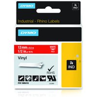 Dymo 1805416 white on red vinyl ribbon, 12mm x 5.5m, for Rhino labelers, in branded packaging.