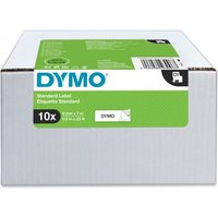 Dymo DirectLabel black on white labels, 9mm x 7m, pack of 10, in a white box with green label and barcode.