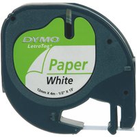Black Dymo label cassette with green and white label, 12mm x 4m, for LetraTag printers.